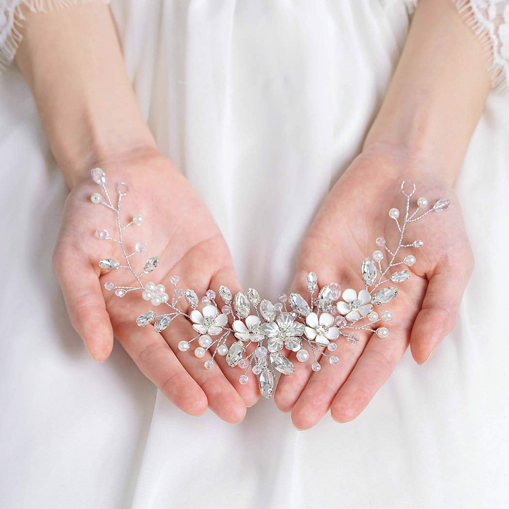 Silver Pearl Hair Vine Wedding Head Hair Piece Bridal Hair Accessories Headband