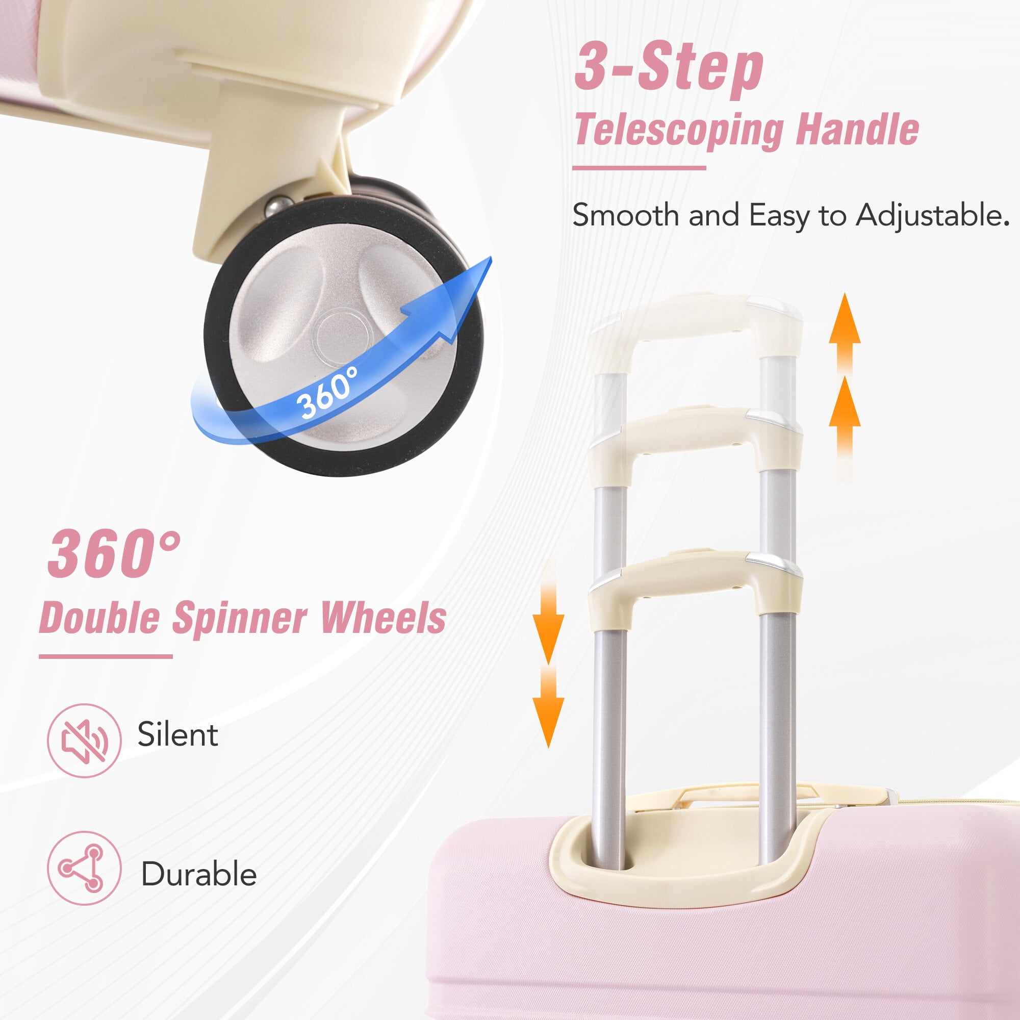 Hardside Suitcase, Hardshell Luggage Sets 4 Pieces 20"+24"+28" Luggages and Cosmetic Case Spinner Suitcase with TSA Lock Lightweight, Light Pink Hardside Luggage,Abs Hardside Checked Luggage