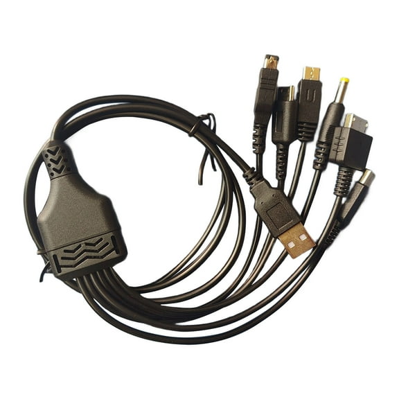 6 In 1 USB Charging Cable Power Cord Compatible for 3DS and more Game Consoles 120cm Long Black