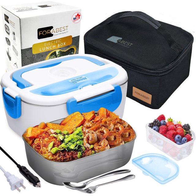FORABEST Electric Lunch Box for Adults, Fast 80W Heated Lunch Box for Adult 12/24/110/220V Portable Food Warmer Lunch Box for Car,Truck,Office 1.5L Durable Leakproof Loncheras Para Hombres De Trabajo