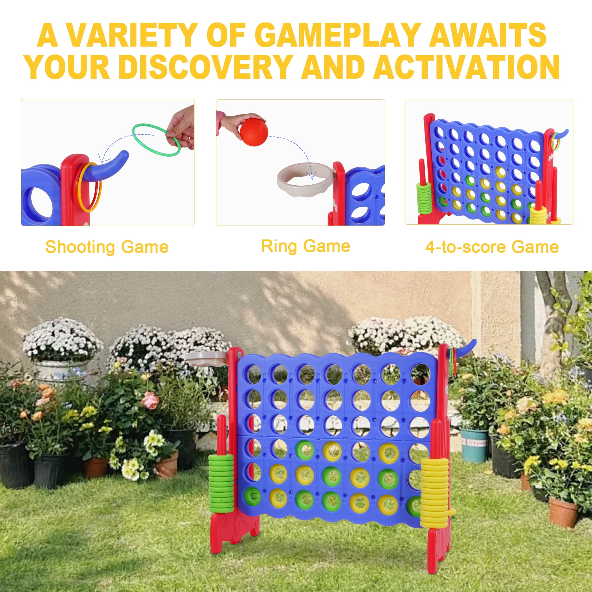 FlexWave 4-to-Score Game Set, with 42 Jumbo Rings and Quick-Release Slide, for All Ages, Perfect for Holiday Parties and Family Games, Small Size
