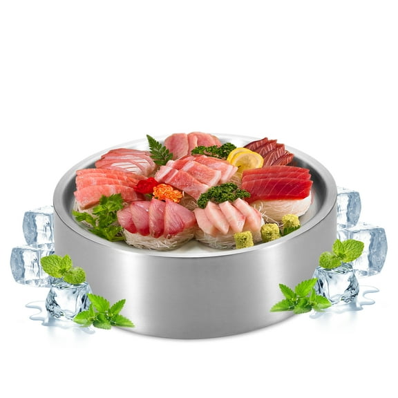 Roucerlin Stainless Steel Chilled Serving Tray for Party, Silver 11 in