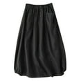 thumbnail image 1 of Women's Fashion Vintage Linen Mid Length High Waisted A Line Skirt - Flaxoid Material, High Waisted Elastic Design - Cute Vintage Style for Spring/Summer, 1 of 2