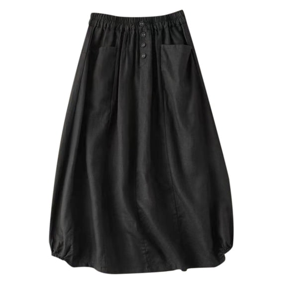 Women's Summer Skirts Women Fashion Mid Length High Waisted A Line Skirt Black XXL