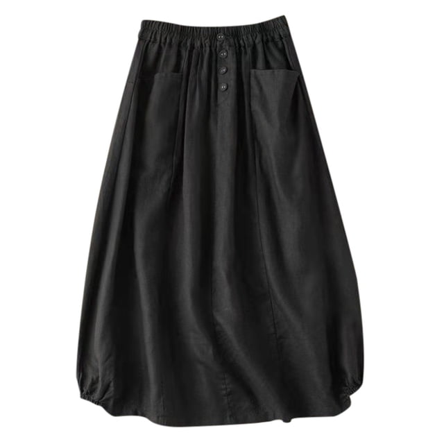 Women's Fashion Vintage Linen Mid Length High Waisted A Line Skirt - Flaxoid Material, High Waisted Elastic Design - Cute Vintage Style for Spring/Summer