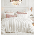 thumbnail image 3 of JOLUSERE Creamy White Fluffy Striped Duvet Cover King Set, 3-Piece Super Soft Faux Rabbit Fur Winter Warm Fuzzy Comforter Cover, 3 of 15
