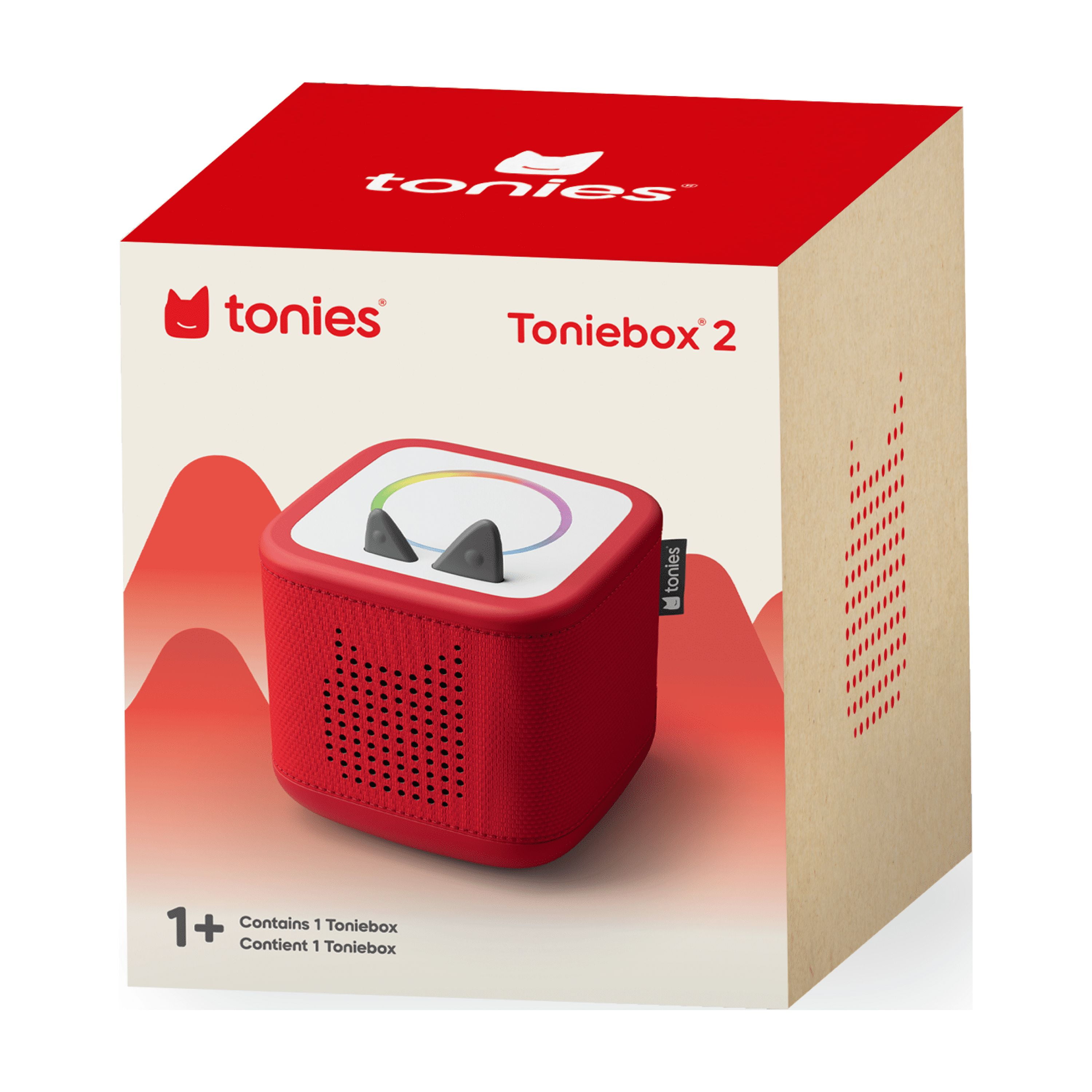 tonies Toniebox 2 Coffret avec Lilo et Stitch, Cars: Lightning McQueen et Vaiana – Rouge coucher de soleil (Francais)