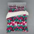 thumbnail image 2 of Ambesonne Floral Bedding Set 3 Pcs, Abstract Tulips Flowers, Twin, Jade Green and Red, 2 of 3