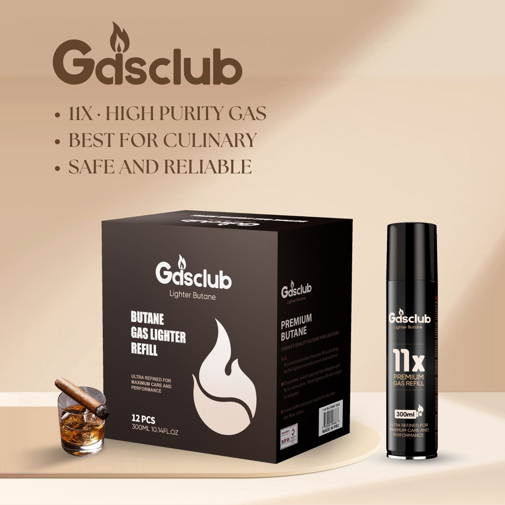 Gasclub Butane Lighter Gas Pure 11X 99.99% Premium 300ml(10.14 oz) 12  Cartridges