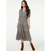 Scoop Women's Split Neck Tiered Midi Dress