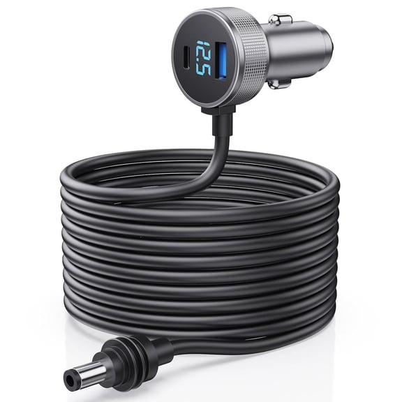 LinQingQ Starlink Mini Car Adapter 3 in 1, 10FT DC Power Cable Cigarette Lighter Plug with Voltage Display, USB C PD and USB A Fast Charging 12V-48V for Vehicle Camping Road Trip