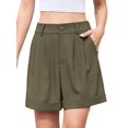 thumbnail image 3 of Womens Casual Elastic Waist Wide Leg Suit Tailored Shorts Summer Work Shorts with Pockets Green M, 3 of 9