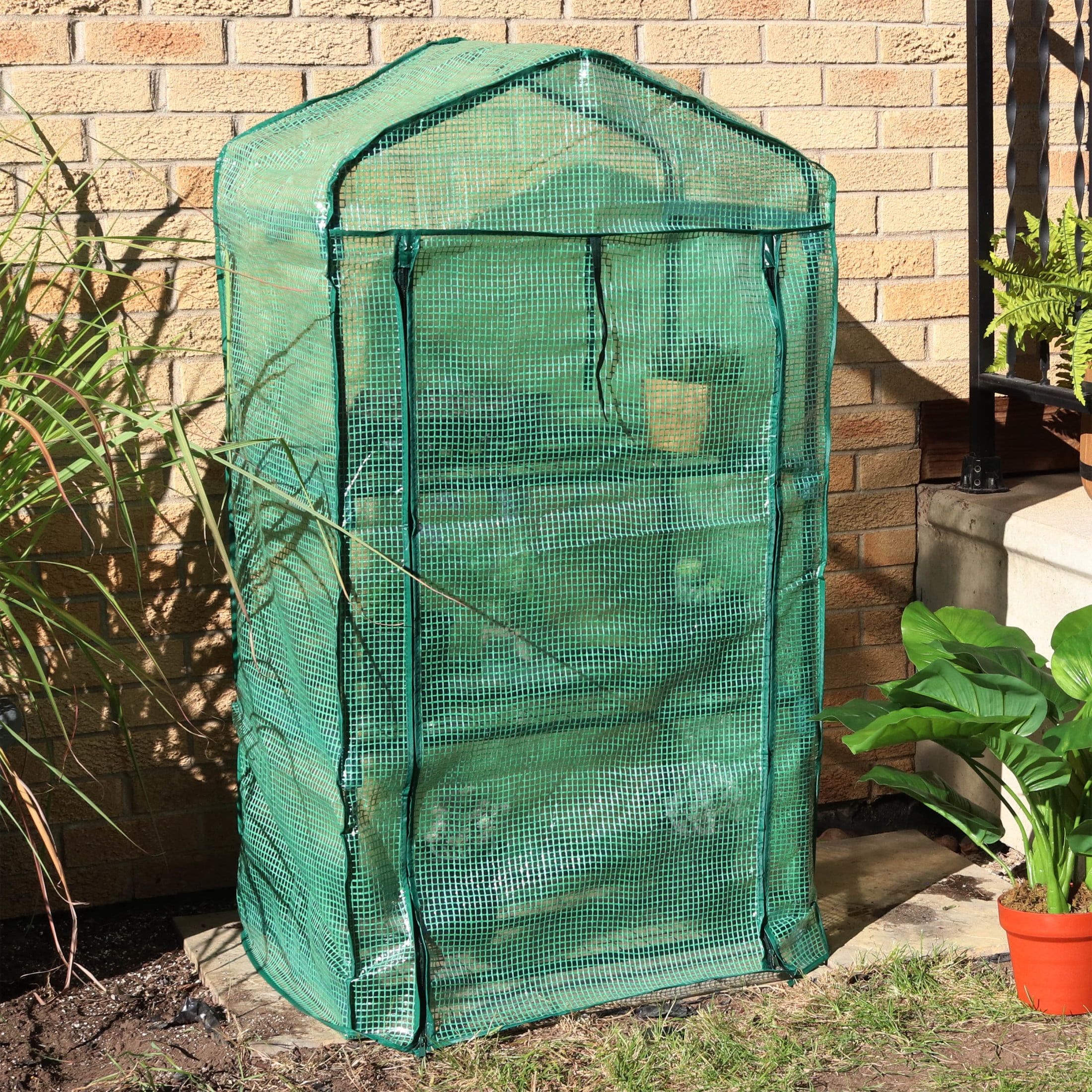 Sunnydaze 2' x 1.5' x 4' Outdoor Portable 3-Tier Mini Greenhouse, Green Cover