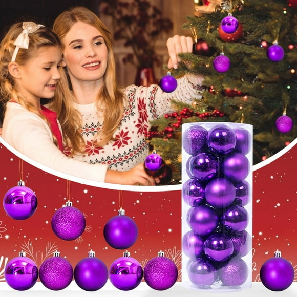 Riforla 24PC Christmas Ball Ornaments Christmas Decorations Tree Balls Christmas Tree Ornaments Hangs Home Decor Purple