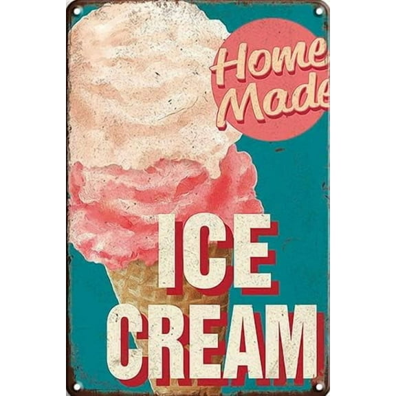 CN-Tin Sign Fast Food Shop Homemade Ice Cream, Metal Wall Signs Tin Plaques 8 X 12 Inch Bar Kitchen Home Man Cave Bedroom Lounge Dining Room Kitchen Coffee Bar Gifts