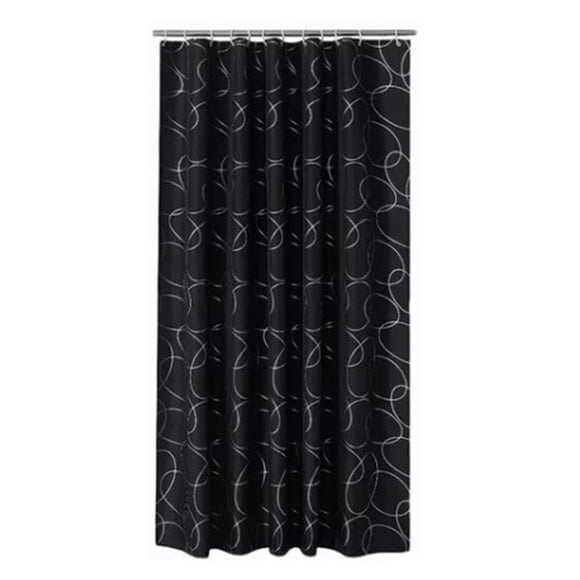 Cortina de ducha circular de plata negra gruesa, cortina de ducha de tela de poliéster impermeable, 180x180cm