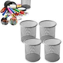 Wire Mesh Pencil Holder, 4 Pack Metal Pen Cup Desk Organizer, Silver Mesh Pen Holder for Office and Home Desk Organization