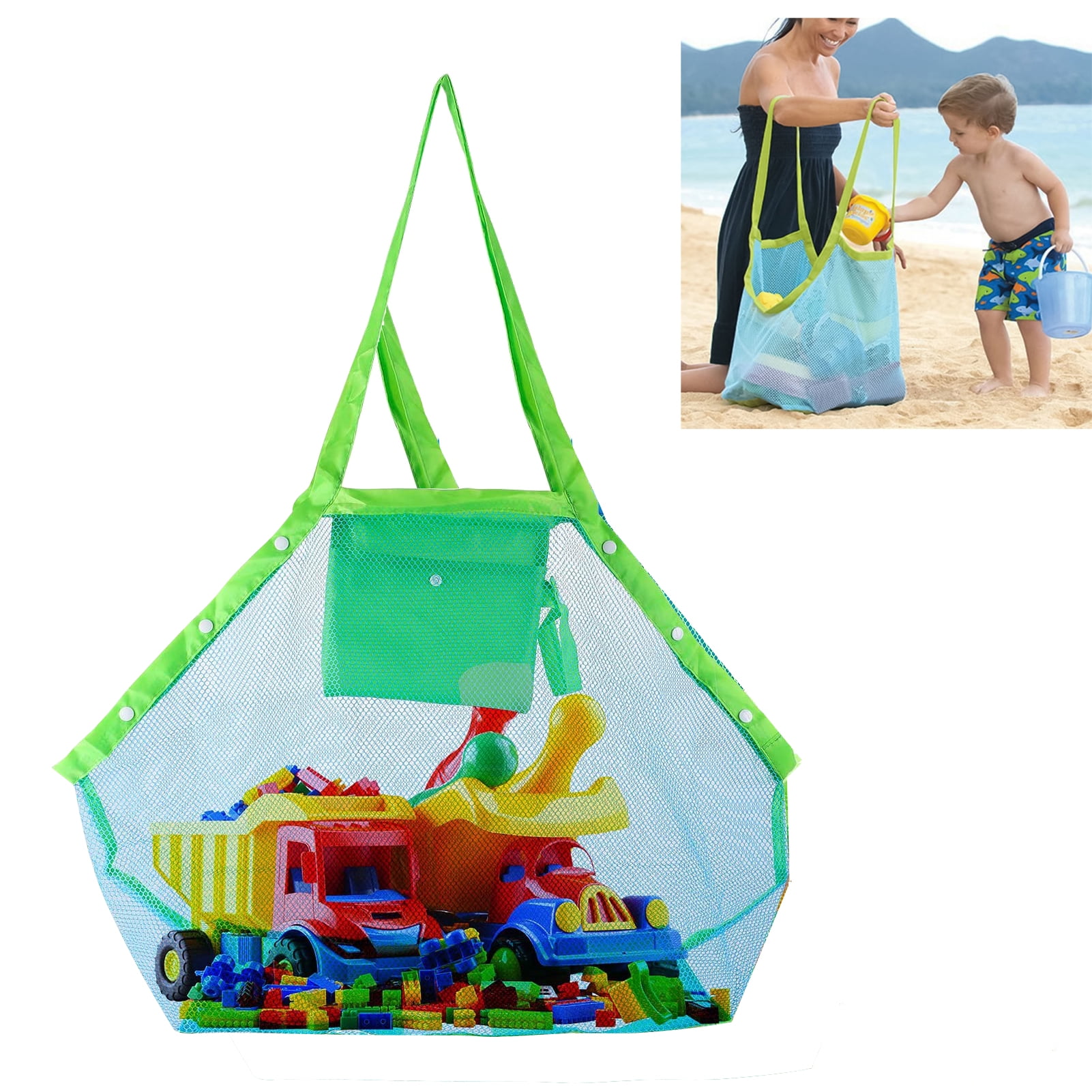 SJENERT Mesh Beach Bag,1 Pack Large Beach ToyStorage Bag Kids Sea Shell Bag Beach Toys Tote Bag