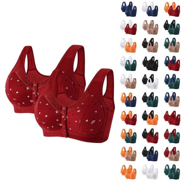 IQOGKRN 2 Pack Front Snap Closure Bras for Women No Underwire Push Up Bra Plus Size Front Button Comfort Cotton Bras Color #1 Size 38