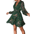 thumbnail image 2 of Robes Mini pour Femmes Décontractées de Printemps à Col en V en Mousseline Longues à Manches Paysannes Fluides Robe d'Été Verte P, 2 of 10