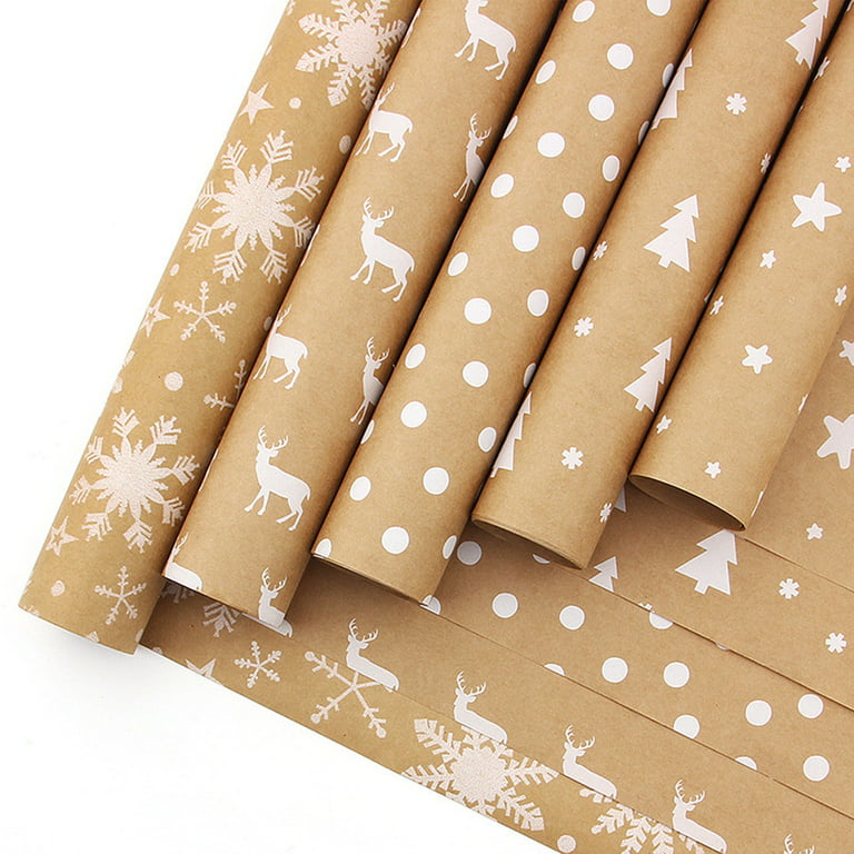 WOXINDA Retro Brown Paper Snowflake Christmas Gift Wrapping Paper Pom Star  Extra White Gift Box Wrapping Paper 