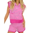 thumbnail image 2 of Yunliwuli Women’s Two Piece Summer Outfits Sleeveless Striped Knit Tank Tops and Shorts Set Loungewear, 2 of 9
