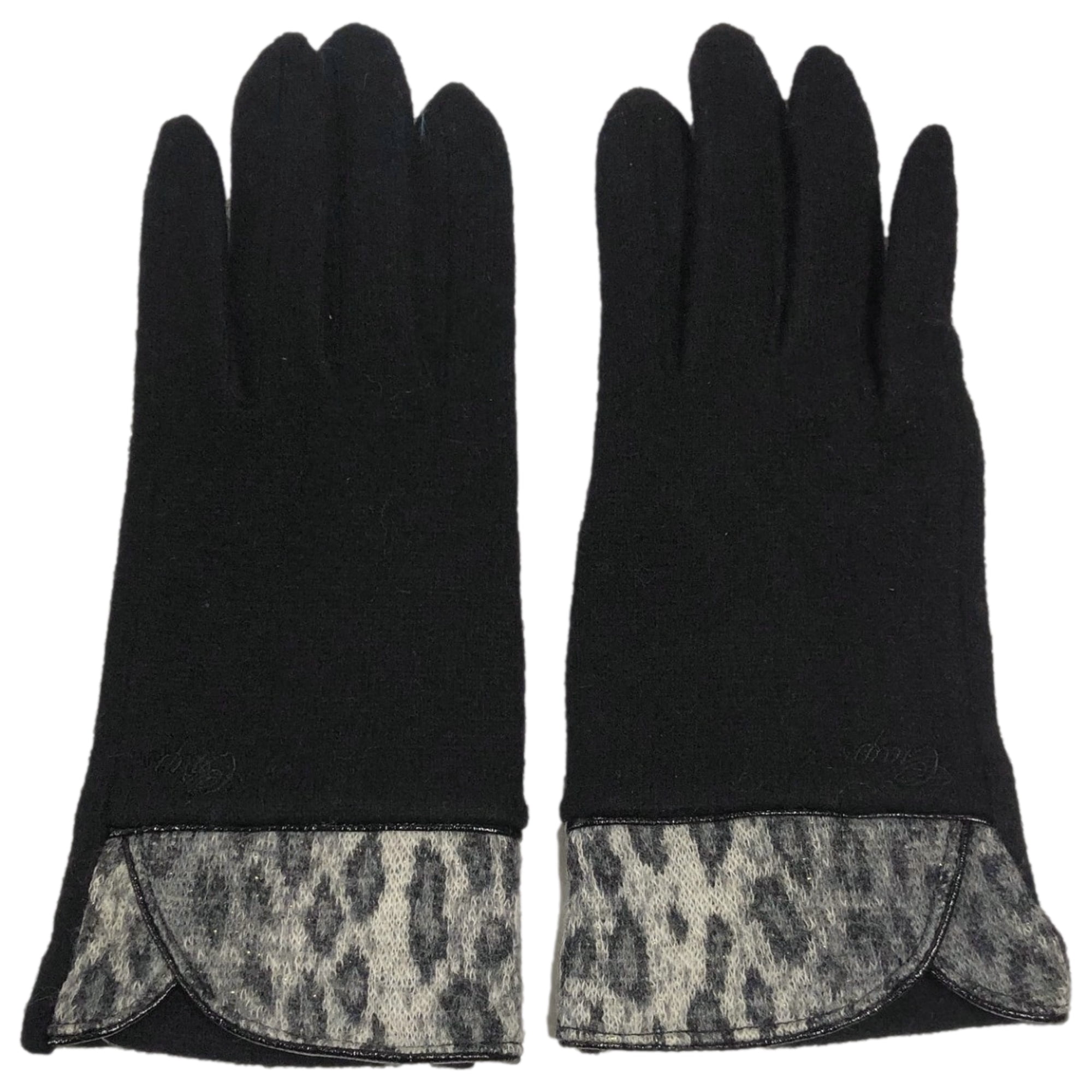 Chaps Womens Sleek Black Leopard Print Wool Blend Gloves Small/Medium