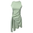 thumbnail image 3 of Fridja Womens Robe de Couleur Unie Irrégulière Taille Sans Manches Robe Slim, 3 of 3