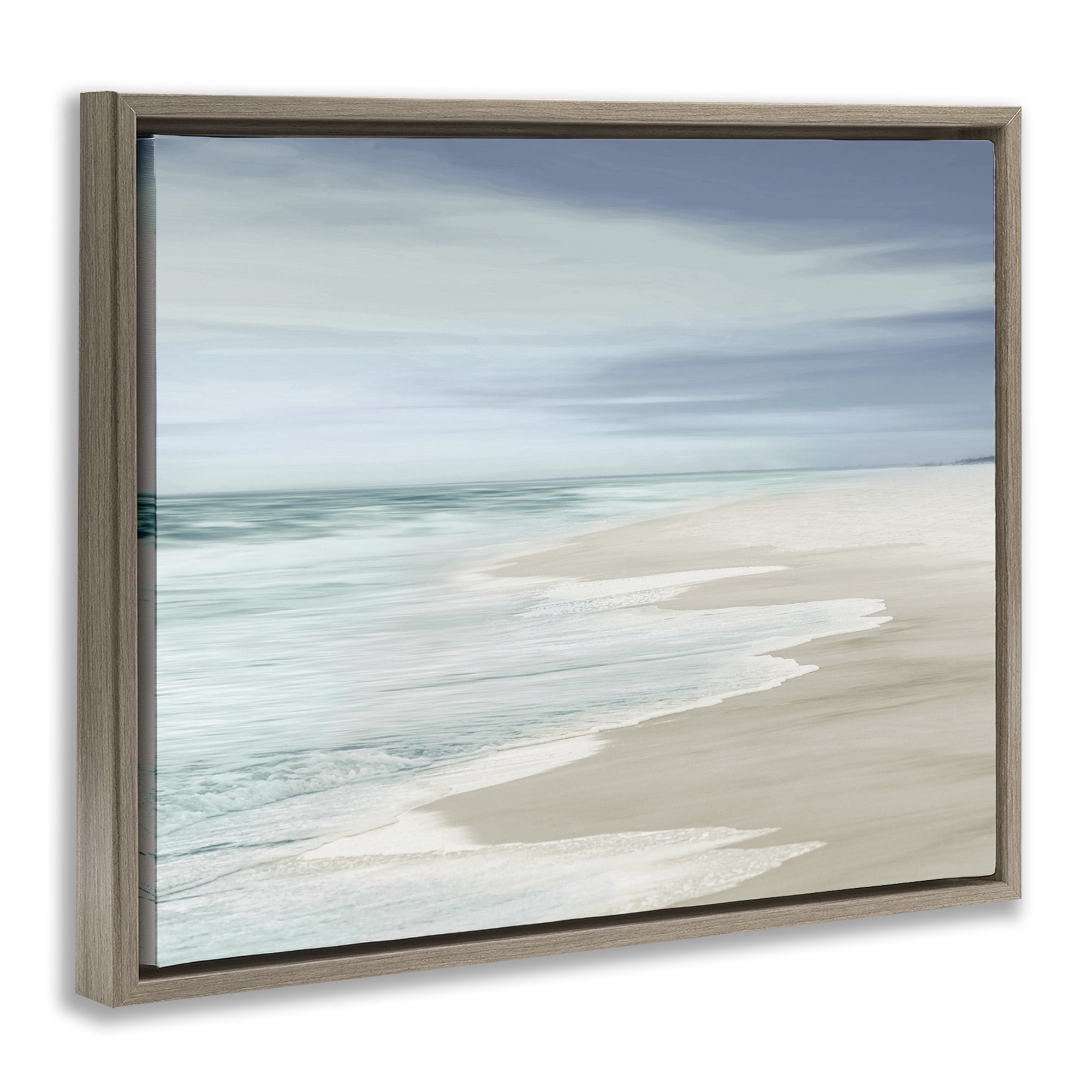 Stupell Industries Beach Foam Landscape Landscape Photography Brown Floater Framed Canvas Art Print Wall Art, 21 x 17