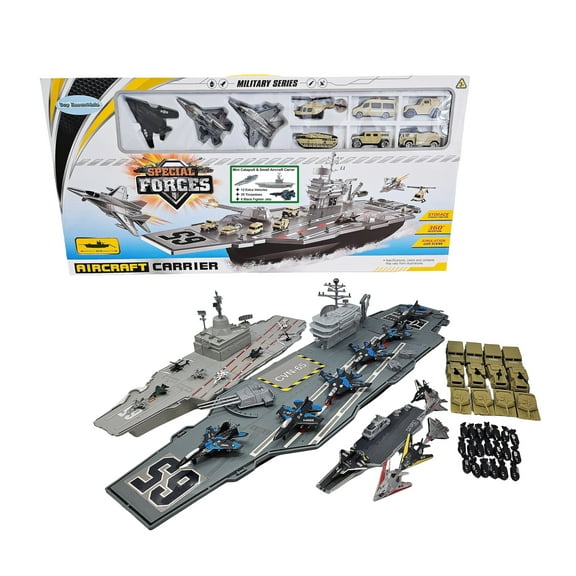 Ultimate Large Aircraft Carrier Battle Fleet, Mini Catapult Carrier Battle Set with Military Vehicles, Torpedoes, and Fighter Jets