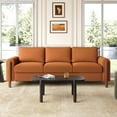 thumbnail image 2 of 83.86" 3-Seater Sofa, Curved Armrest with Integrated Solid Wood Legs, Teddy Velvet Fabric, High Weight Capacity (250 lbs/seat), Durable Solid Wood Frame,Orange, 2 of 3