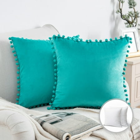 Phantoscope 18" x 18" Modern Turquoise Polyester Throw Pillow , ( 2 Count)