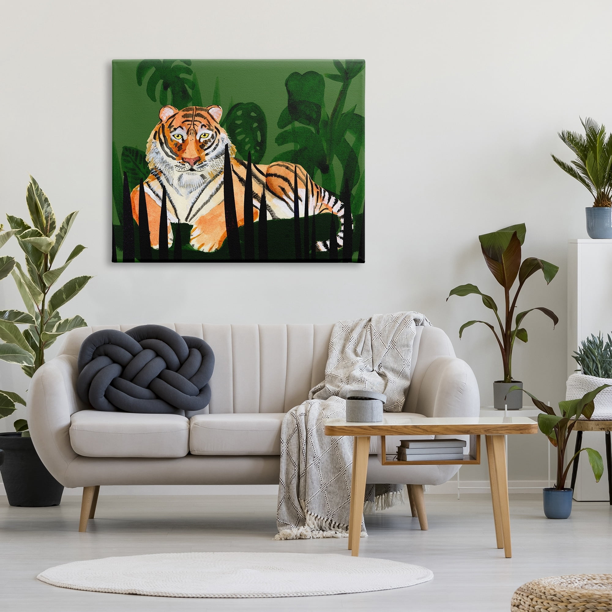 Stupell Tiger Tropical Plants Nature Animals & Insects Painting Gallery Wrapped Canvas Print Wall Art