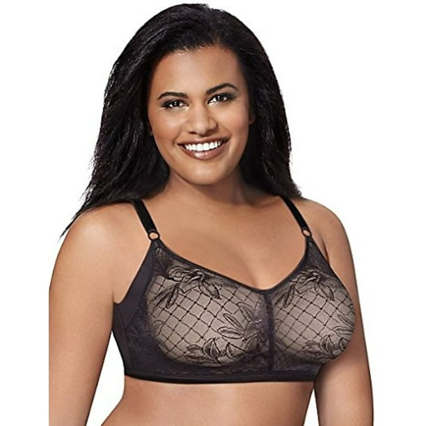Just My Size Women's Undercover Slimming Wirefree Plus Size Bra (J228),  Black Nude Lace, 44C 