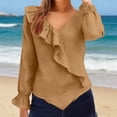 thumbnail image 2 of AKOEE Cotton Linen Shirts for Women Ruffled V Neck Tops S-3X Long Sleeve Casual Summer Beach Vacation Outfits (XL, Yellow), 2 of 6