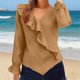 thumbnail image 3 of Camisetas de Cuello en V de Manga Larga para las Mujeres Blusa de Ruffle Casual Camiseta de Trabajo Tops, Tops de Manga Larga de Moda para las Mujeres 2025 Pullover Suelto, 3 of 6