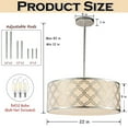 thumbnail image 3 of 5 Light 22" Modern Classic Linen Drum Matte Vintage Silver Chandelier for Dining Room, Bedroom, or Living Room, 3 of 7