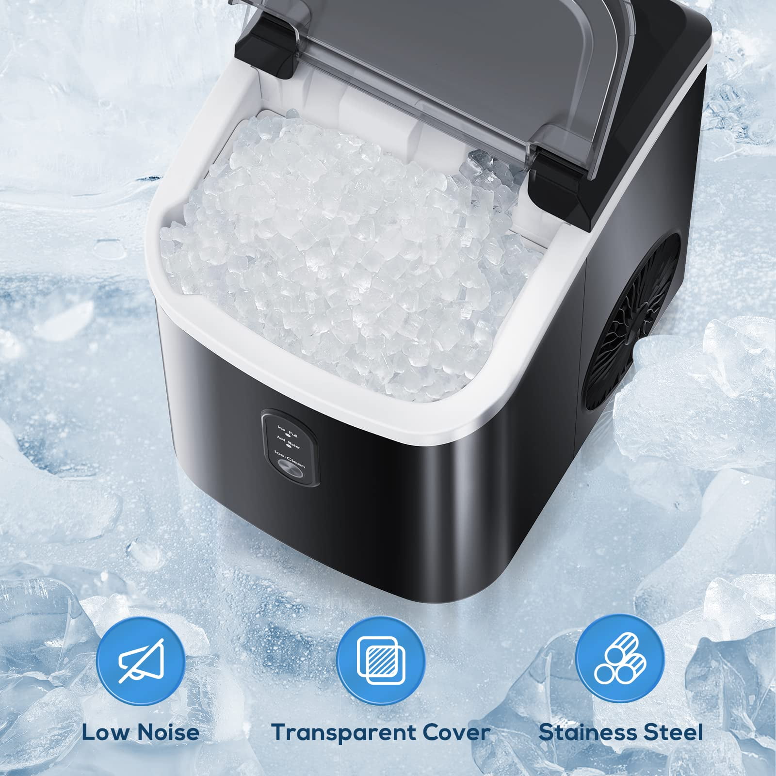 JOY PEBBLE 33lbs Countertop Ice Maker, Crushed Nugget Ice Type