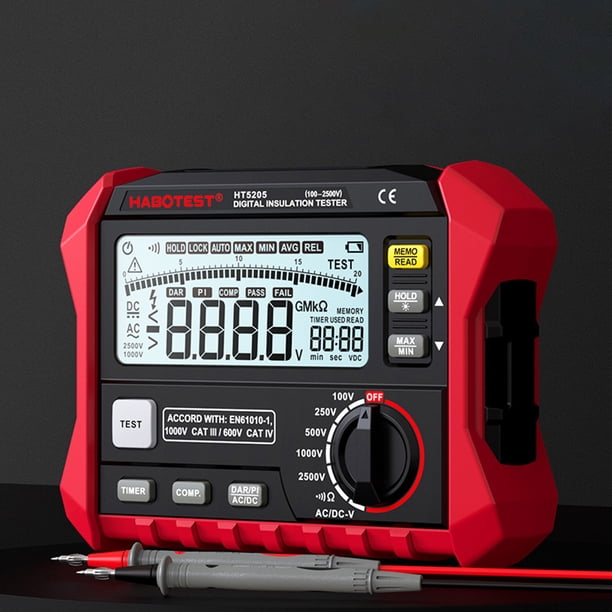 HT5205 Megohmetro Probador de resistencia de aislamiento Luz de fondo 2500V Herramienta de electricista