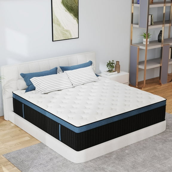 Yilicy 14 inch King Mattress, Gel Memory Foam & Spring Hybrid Medium Comfort Mattress in a Box,Audlt
