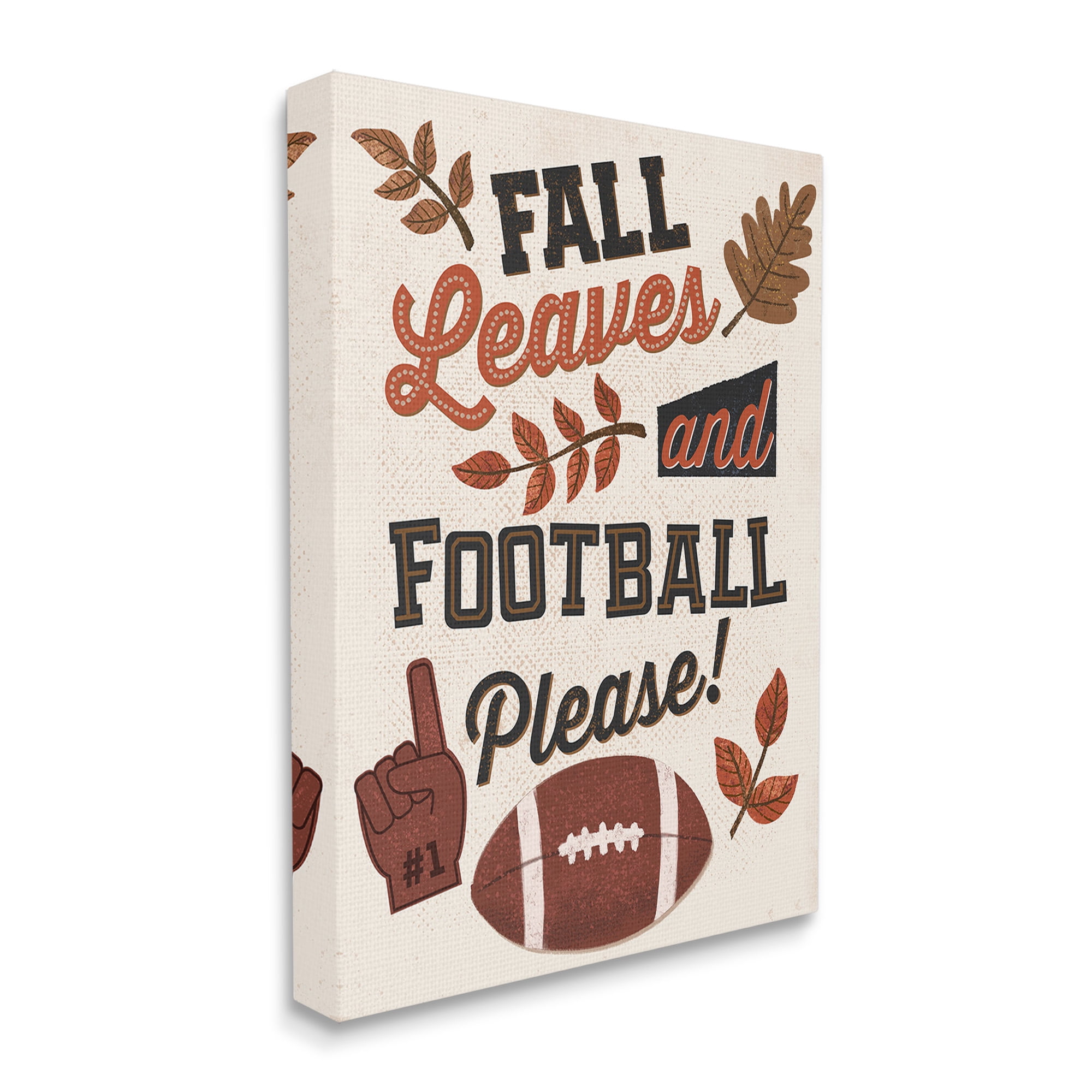 Stupell Industries Fall Leaves & Football Sports Painting Gallery Wrapped Canvas Art Print Wall Art, 16 x 20