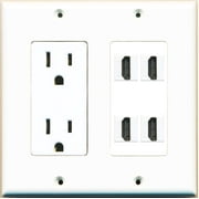 Wallplate City - 15 Amp Power Outlet and 4 Port HDMI Decorative Wall Plate