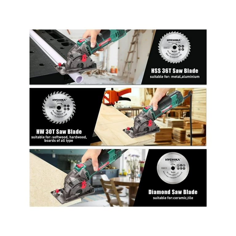 HYCHIKA Mini Circular Saw 4.0Amp 3 3 8 Mini Saw 4500 RPM with 3 Saw Blades Walmart