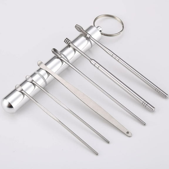 GIXUSIL Innovative Spring Ear Wax Cleaner Tool Set, 6Pcs Stainless Steel Ear Pick, Ear Wax Removal Kit with Storage Box and Cleaning Brush Ear Curette Cleaner Unisex(Silver)