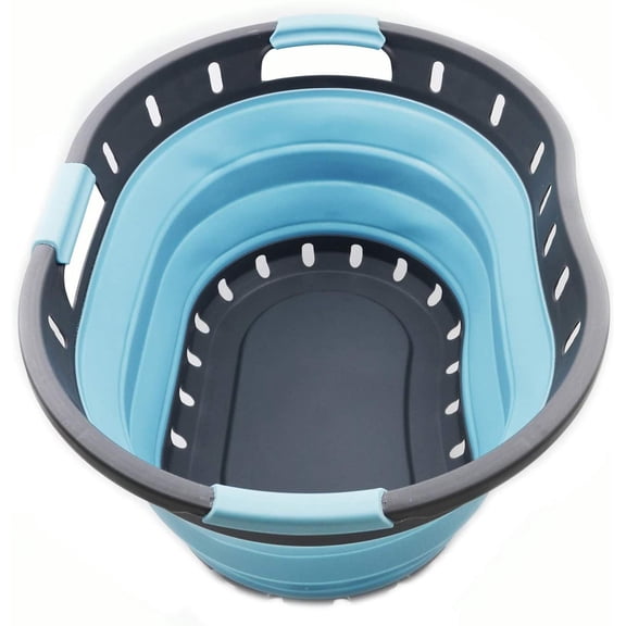 SAMMART Collapsible 3 Handled Plastic Laundry Basket - Oval Tub/Basket - Foldable Storage Container/Organizer - Portable Washing Tub - Space Saving Laundry Hamper