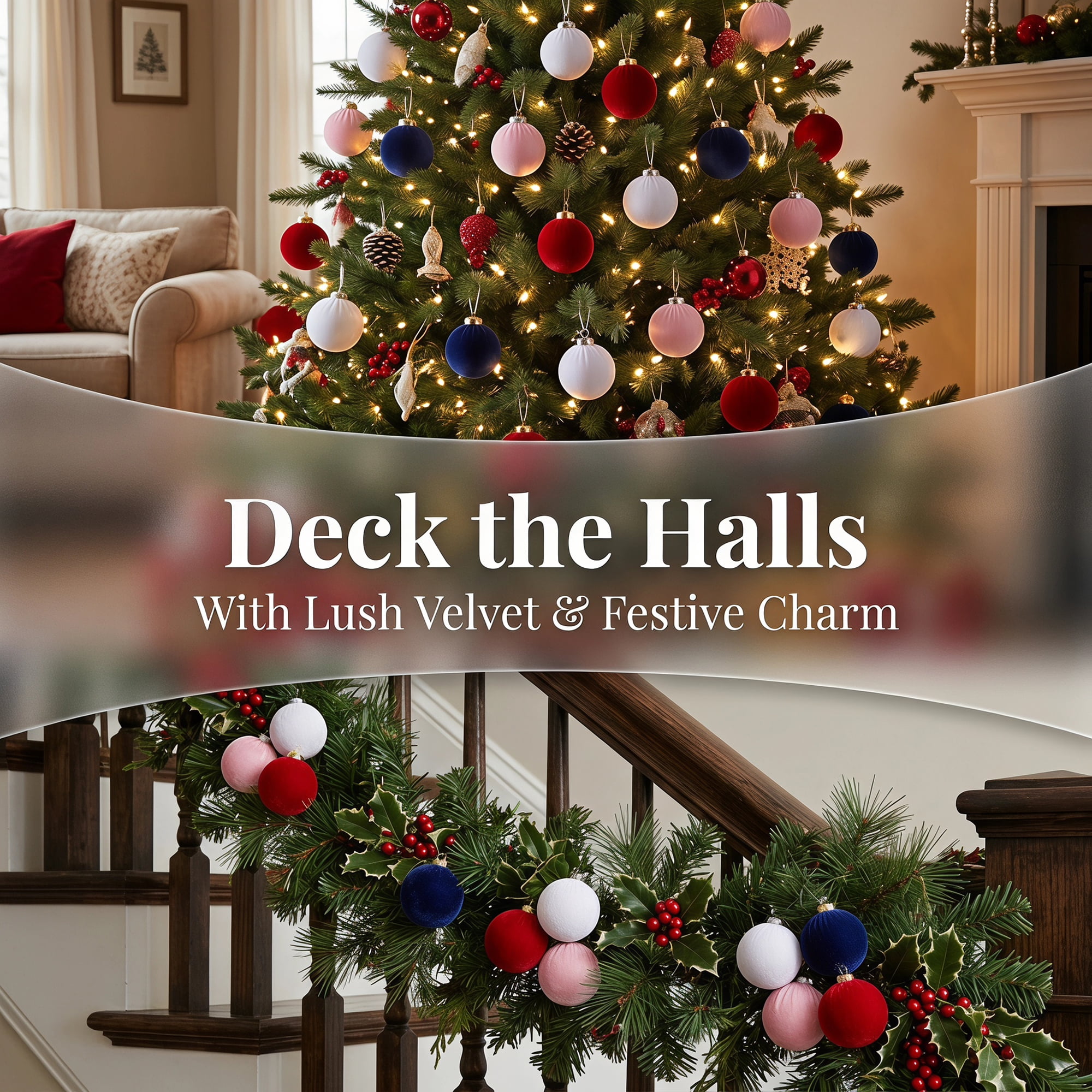 Unique Bargains Velvet Christmas 12 Pack Flocked Sphere Orbs Luxury Ornaments Style D 2.4"