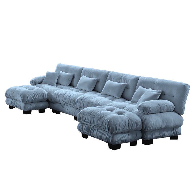 Modern Chenille Cloud Sofa – 4-Seater U-Shaped Sectional With 2 Ottomans – Deep Seats, Reversible Design, Easy Assembly, Black