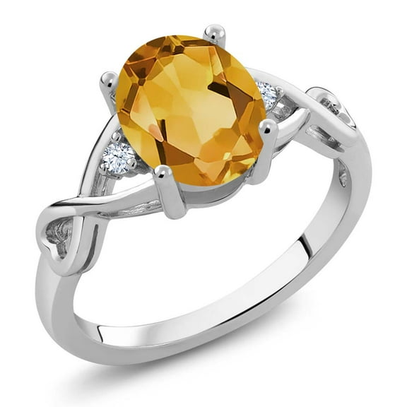 Gem Stone King 1.55 Cttw Yellow Citrine and White Topaz 3-Stone Engagement Ring for Women | 925 Sterling Silver | Three Stone Wedding Engagement Anniversary Promise Ring for Women | Size 7