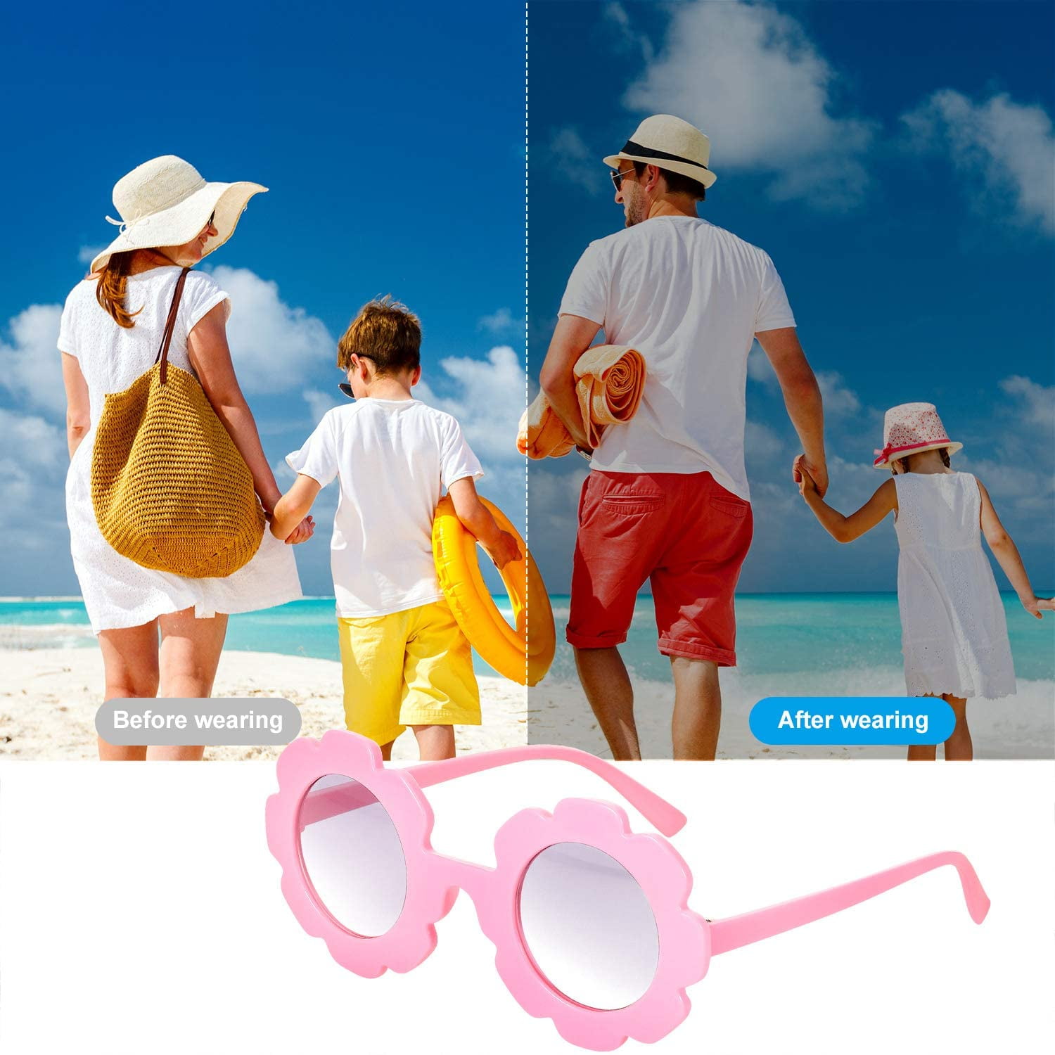 3 Pieces Round Flower Sunglasses Cute Outdoor Beach Sunglasses Eyewear for Kids 