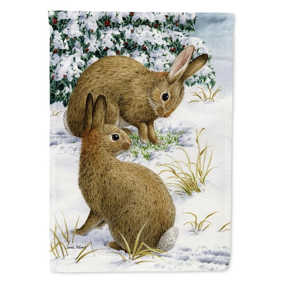 Carolines Treasures ASA2036CHF Rabbit searching for Grass in the Snow Flag Canvas House Size  Large multicolor